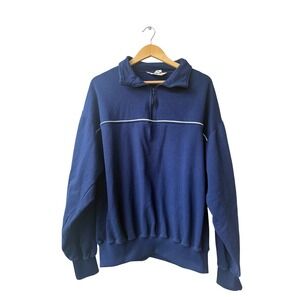 Vintage LL‎ Bean Mens Y2K Navy Blue Quarter Zip Pullover XL Freeport Maine Tag
